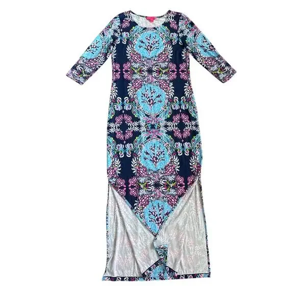 Lilly Pulitzer Morgann Maxi Dress in High Tide Navy Mermaid Size Medium - Picture 5 of 10